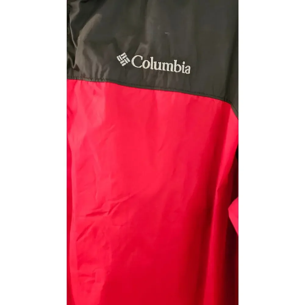 Columbia Windbreaker Hooded Mens Large Omni-shield  Packable Black & Red